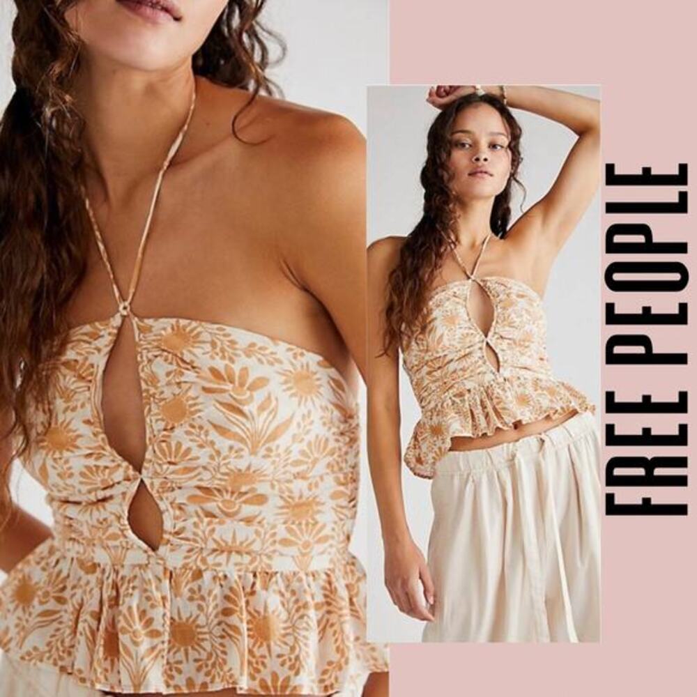 Free People top halter crop floral spring summer boho ruffles